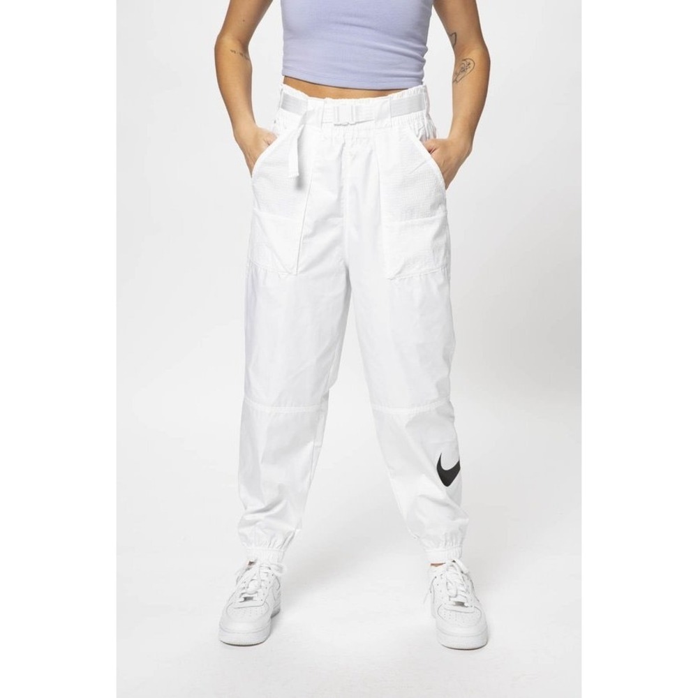 Nike Sportswear Women's Woven Cargo Joggers in White Belted wBlack Swoosh Size M